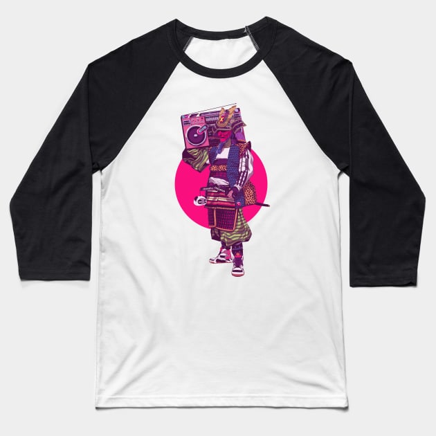 Hip-Hop Samurai Baseball T-Shirt by liamwillard